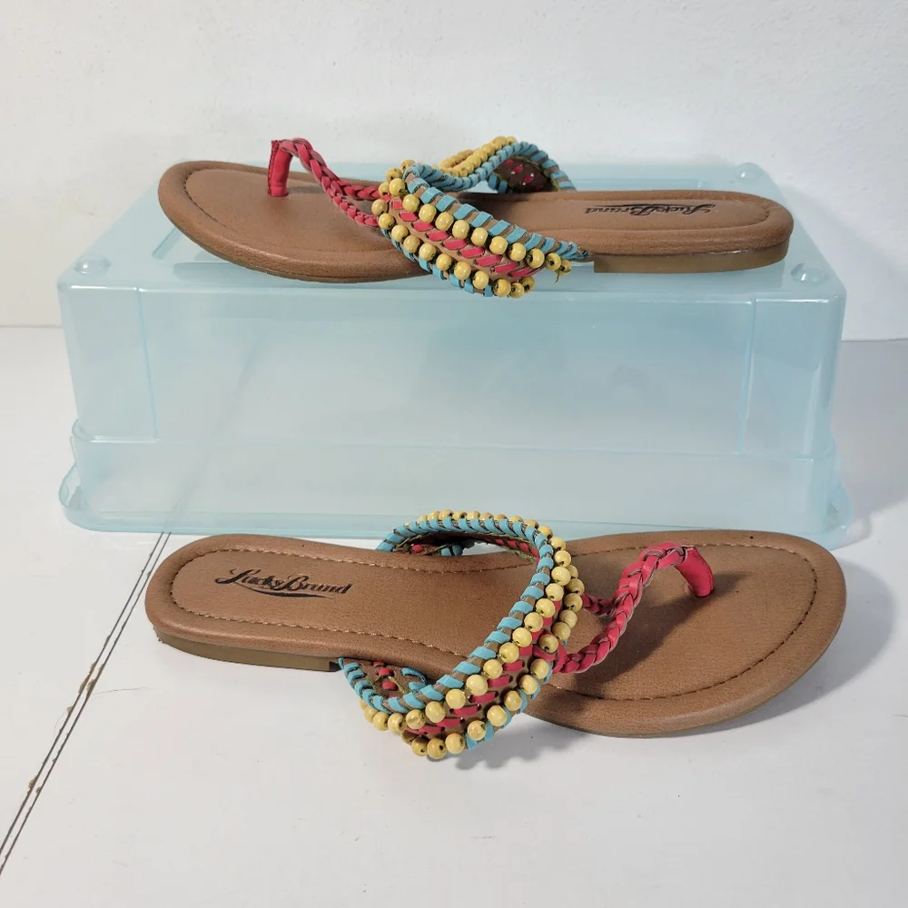 Womens Lucky Brand Beaded Flip Flop Sandal Leather Size 7 - Picture 3 of 7